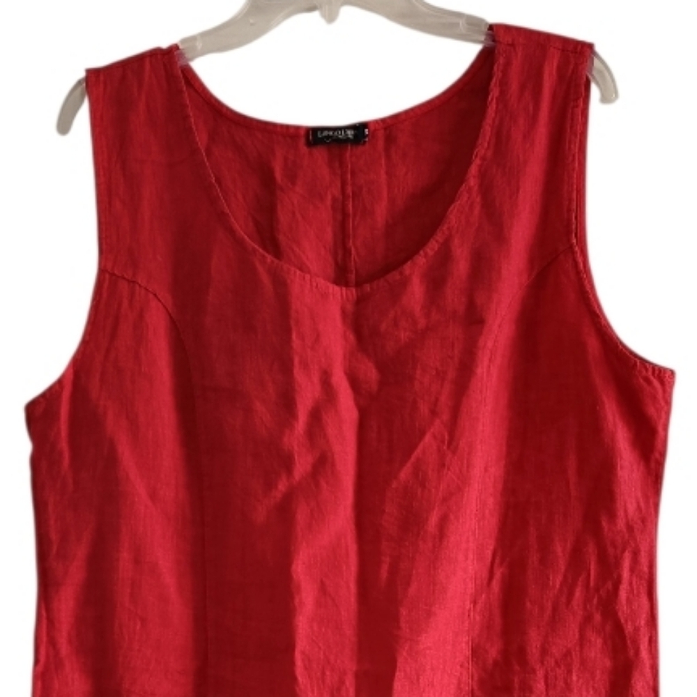 XL❤️Linen Sleeveless Vibrant Red Midi Dress With Eyelet Lace Hem - Picture 2 of 7